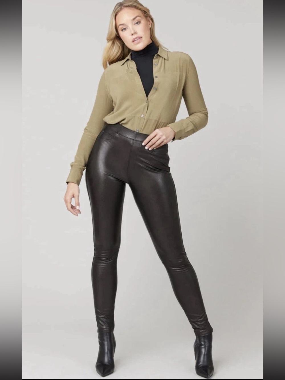 SPANX Faux Leather High-Rise Skinny Leggings in Black Large